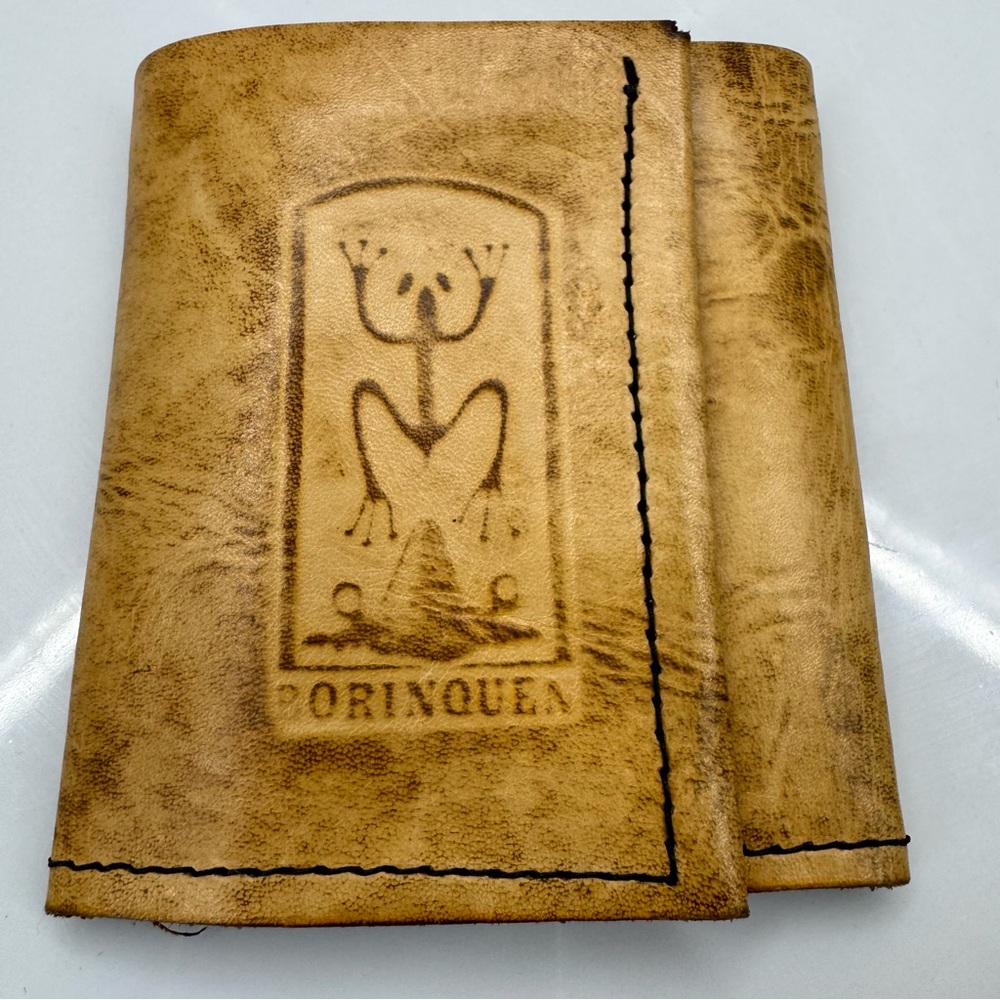 Borinquen tan leather handcrafted trifold wallet